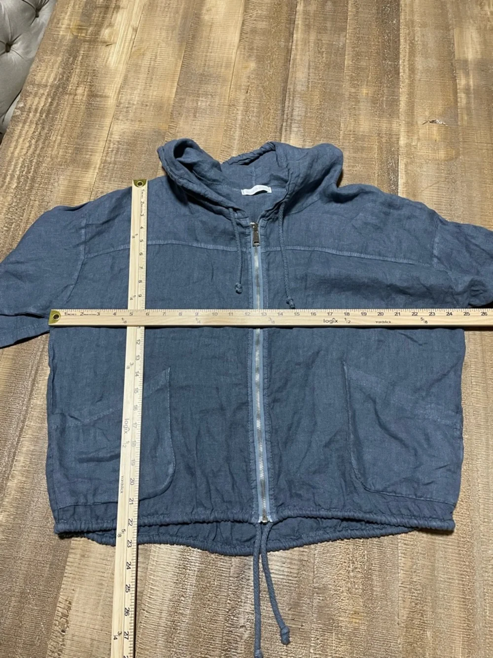Made in Italy linen Lightweight Blue Hooded Zip-Front Women's Jacket